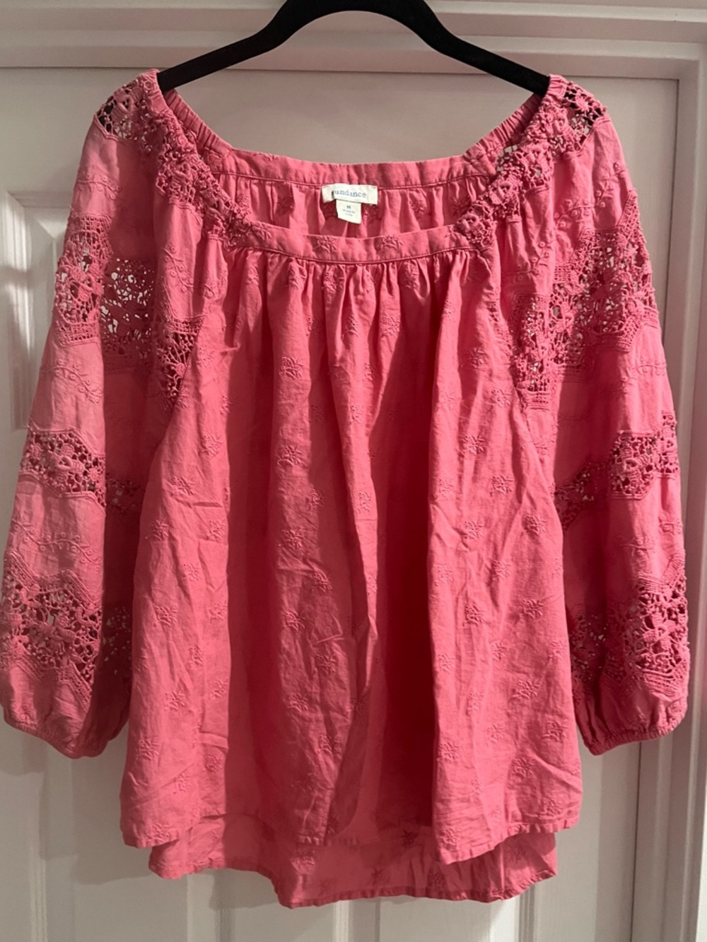 Sundance Pink Eyelet Peasant Blouse